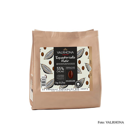Valrhona Equatoriale Noire 55 %, callets, mørk couverture (4661), 1 kg