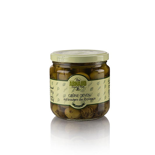 Grønne oliven, med sten, med provencalske urter, Arnaud, 430 g