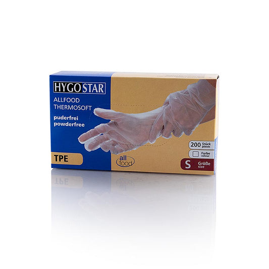 Engangshandsker TPE "Allfood Thermosoft", gennemsigtige, S, Hygostar, 200 stk.
