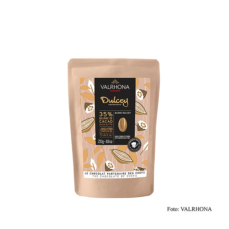 Valrhona Dulcey, lys couverture, callets, 35 % kakao, 250 g
