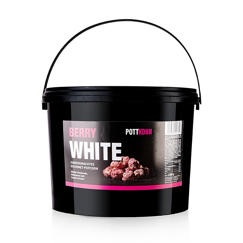 Pottkorn - Berry White, popcorn med hvid chokolade og hindbær, 1 kg