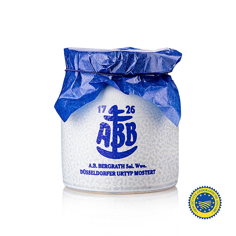 Düsseldorfer ABB-sennep – Originalen, medium stærk, g.g.A., i stenkrukke, 250 ml