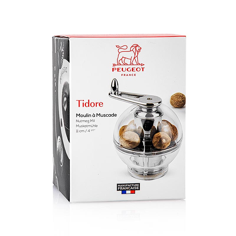Muskatnødsrivejern TIDORE, af akryl, 11 cm høj, fra Peugeot, inkl. 30 g muskatnø