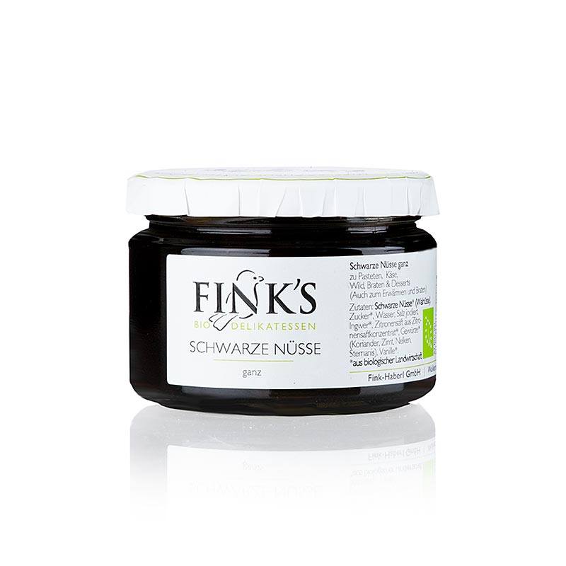 Sorte valnødder (hele) i kraftig sirup, Finks Delikatessen, økologisk, 270 g
