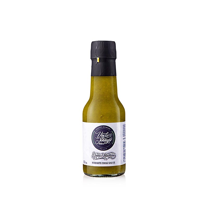 Uncle Jonnys Hot Sauce GREEN MACHINE, stærk chilisauce, 150 ml