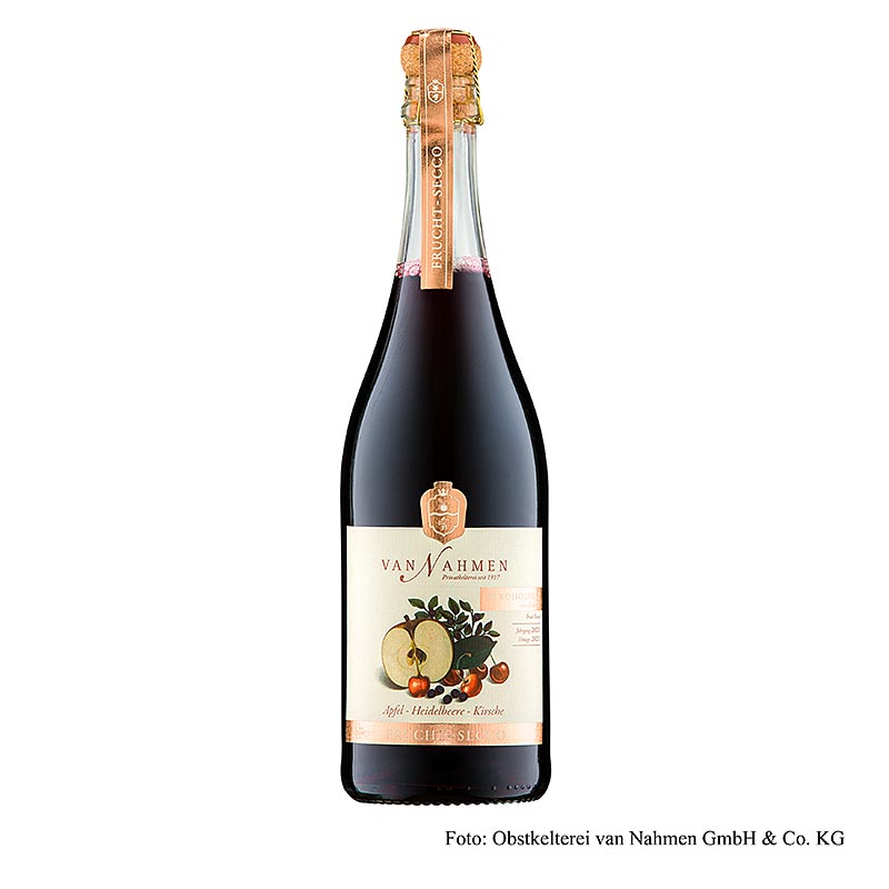 Van Nahmen æble-blåbær-kirsebær frugtsekt, alkoholfri, 750 ml