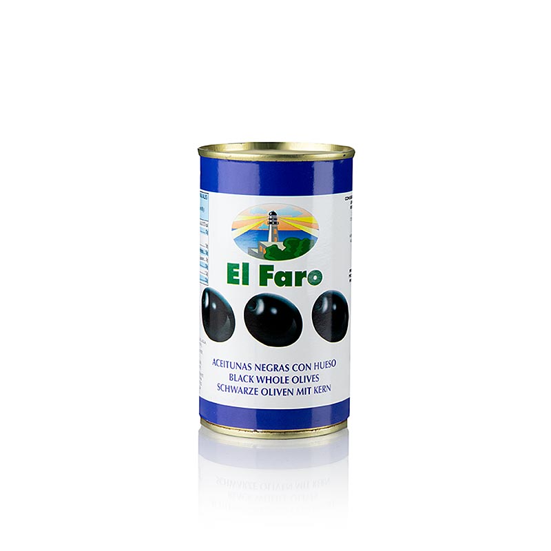 Sorte oliven, med sten, sorte, i lage, El Faro, 350 g