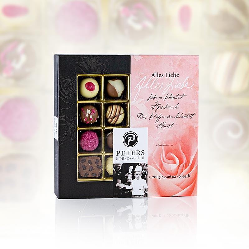 Trøffel- og pralinblanding, "Alles Liebe", med alkohol, Peters, 200 g, 16 stk