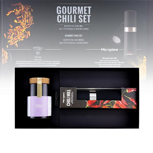 Microplane gaveæske "Gourmet-chili-sæt", chilimølle + chili, 2 stk