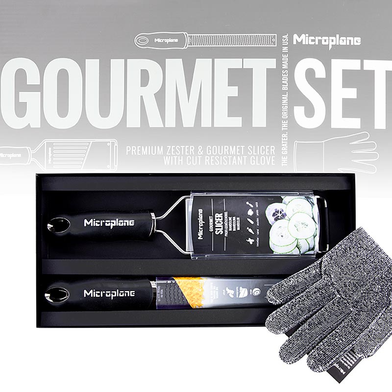 Microplane gaveæske "Gourmet-Set", zester-rivejern + skæreskive + handske, 3 stk