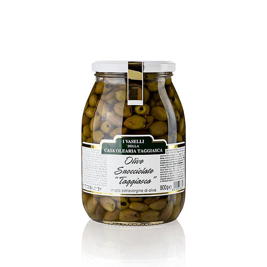 Sorte oliven "Snocciolate", i olivenolie, uden sten, Taggiasca, 950 g