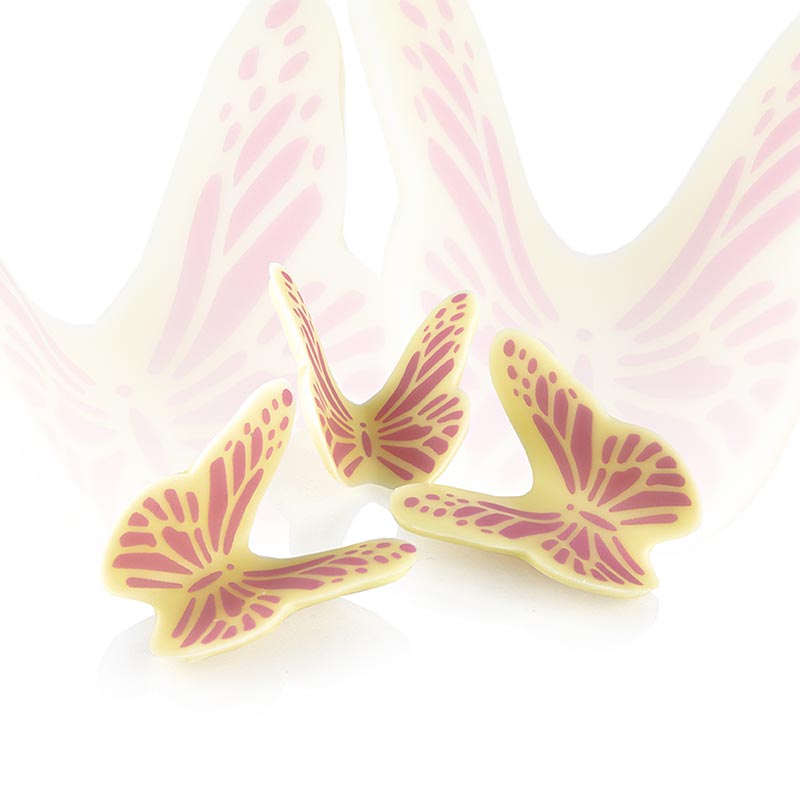 Chokoladedekoration "Butterfly" (sommerfugl) lyserød-hvid, 120 stk., 286 g
