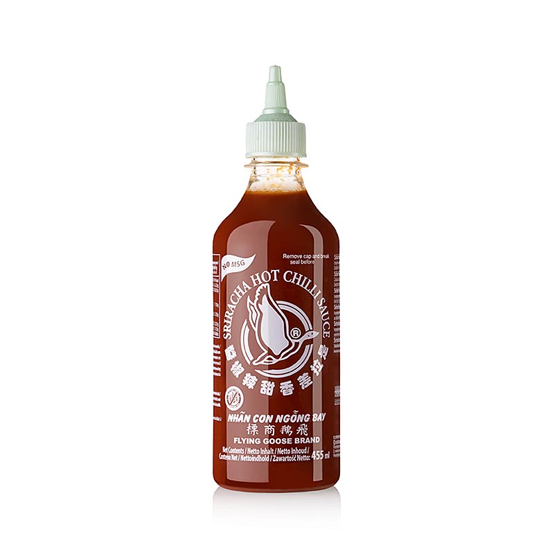 Chilisauce – Sriracha uden MSG, stærk, squeezeflaske, Flying Goose, 455 g