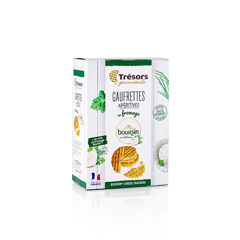 Barsnack Trésors – franske mini-vafler med Boursin-ost (friskost med urter), 60 g