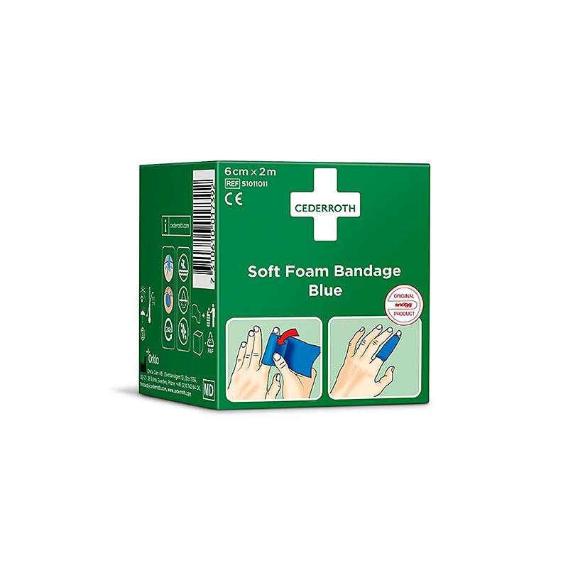 Cederroth - Soft Foam Bandage, Blue, 6 cm x 2 m (51011011), 2 m