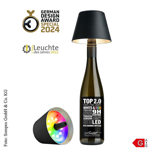Bordlampe "TOP 2.0", til flasker, med batteri, 11x12,5 cm, kunststof, sort (7252