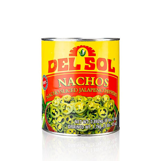 Chilipeber Jalapenos, grøn, skåret, Del Sol, 2,89 kg