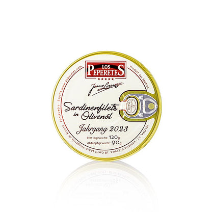 Sardinfileter årgang 2023, i olivenolie, Los Peperetes, 120 g