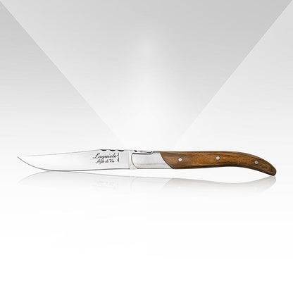 Steakknivssæt, 6 stk., oliventræshåndtag, sølv, trækasse, Laguiole, 6 stk.