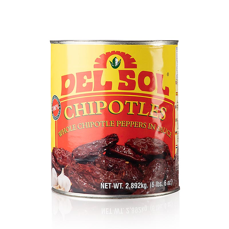 Chilipebre Chipotles, røget, i adobosauce, Del Sol, 2,892 kg