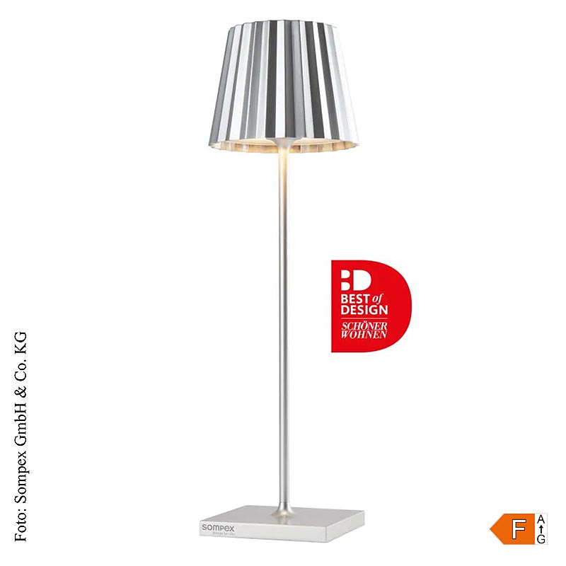 Bordlampe "TROLL 2.0- Outdoor", med batteri, 38x10x10 cm, aluminium, sølv (78186, 1 St