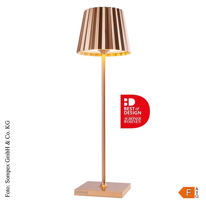 Bordlampe "TROLL 2.0- Outdoor", med batteri, 38x10x10 cm, aluminium, kobber (781, 1 St