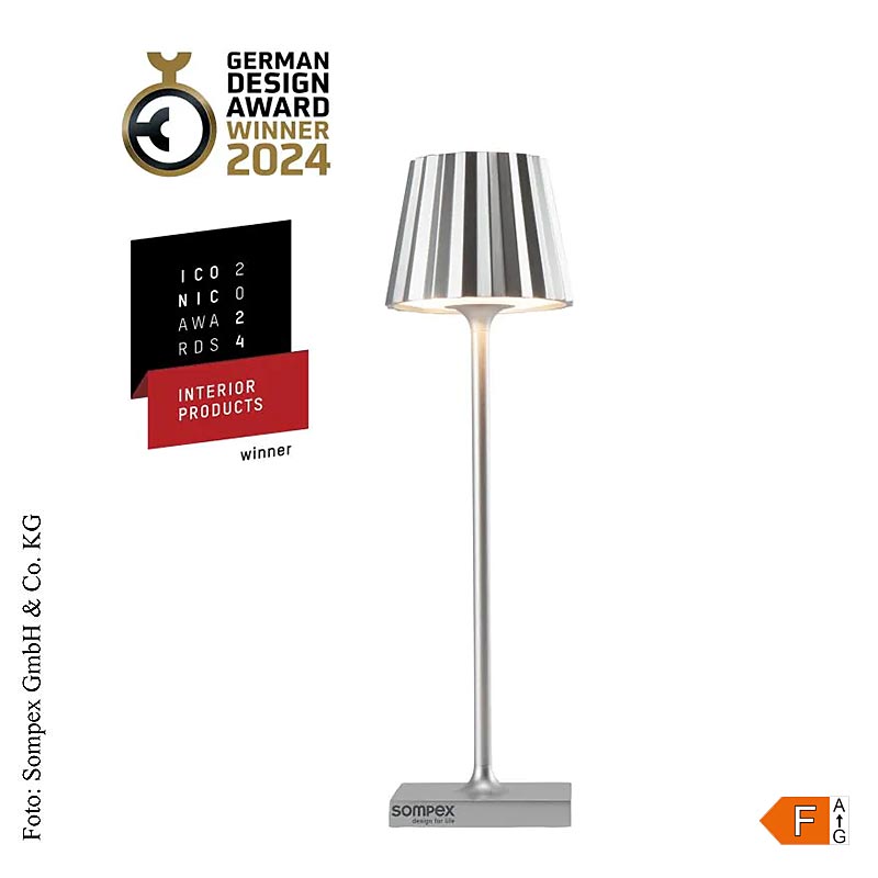 Bordlampe "TROLL NANO Outdoor", med batteri, 21x6 cm, aluminium, sølv (78586), 1 St