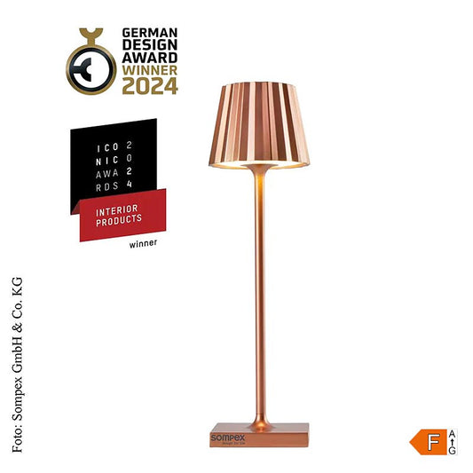 Bordlampe "TROLL NANO Outdoor", med batteri, 21x6 cm, aluminium, kobber (78588), 1 St