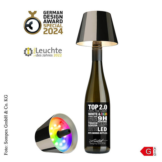 Bordlampe "TOP2.0", til flasker, med batteri, 11x12,5 cm, kunststof, spacegrey (