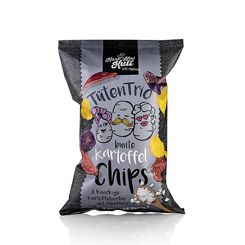 Kartoffelkult – Kartoffelchips af farvede kartofler med havsalt, 90 g