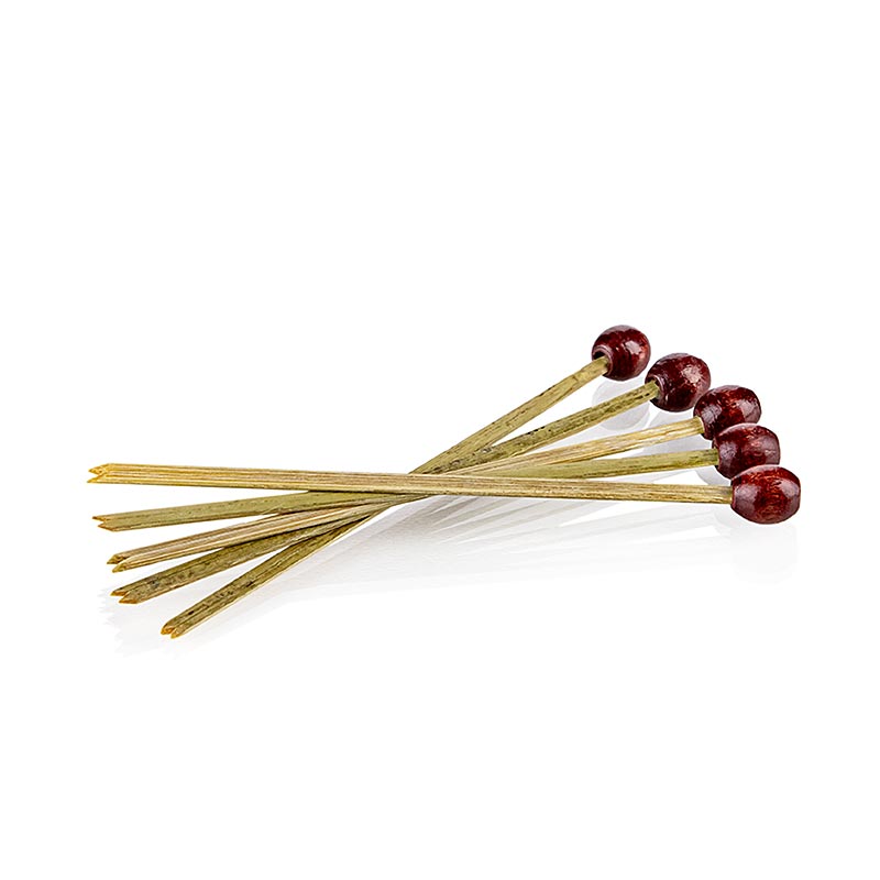Bambusspyd "med spalte" med rød perle, 8 cm lang, 100 stk
