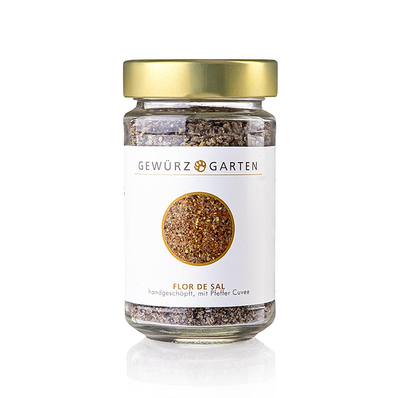 Gewürzgarten - Flor de Sal, håndskøbt, med peber-cuvée, 170 g