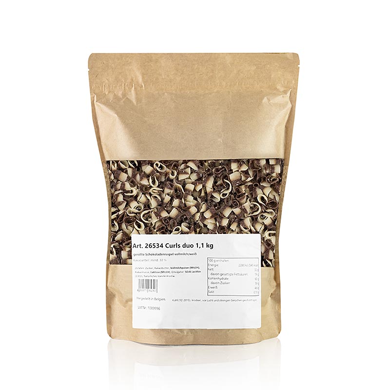 Chokoladekrøller Blomst hvid/mælkechokolade (Curls Duo), 1,1 kg