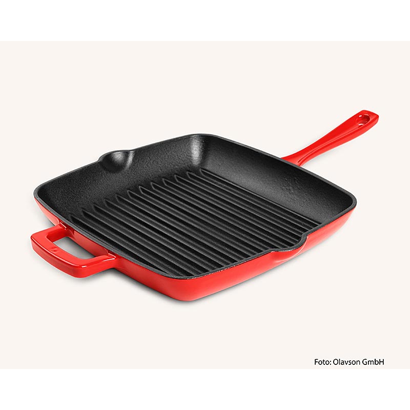 Olavson grillpande rød, støbejern, emaljeret, 24 cm, til alle komfurtyper, 1 stk