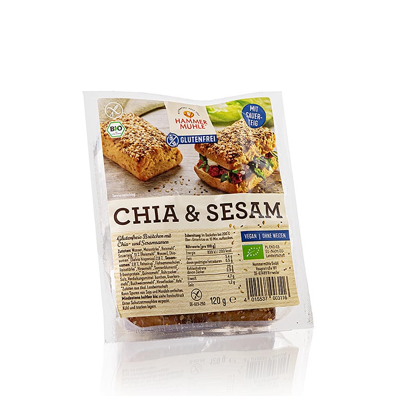 Chia- og sesamboller, glutenfri, laktosefri, Hammermühle, økologisk, 120 g