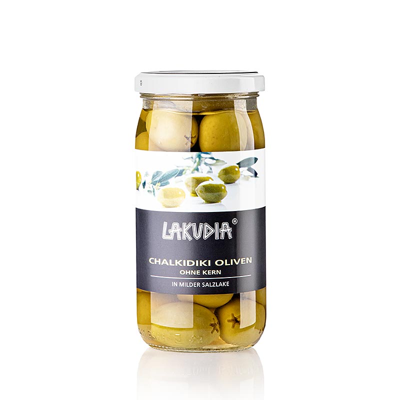 Grønne oliven "Chalkidiki", uden sten, Lakudia, 355 g