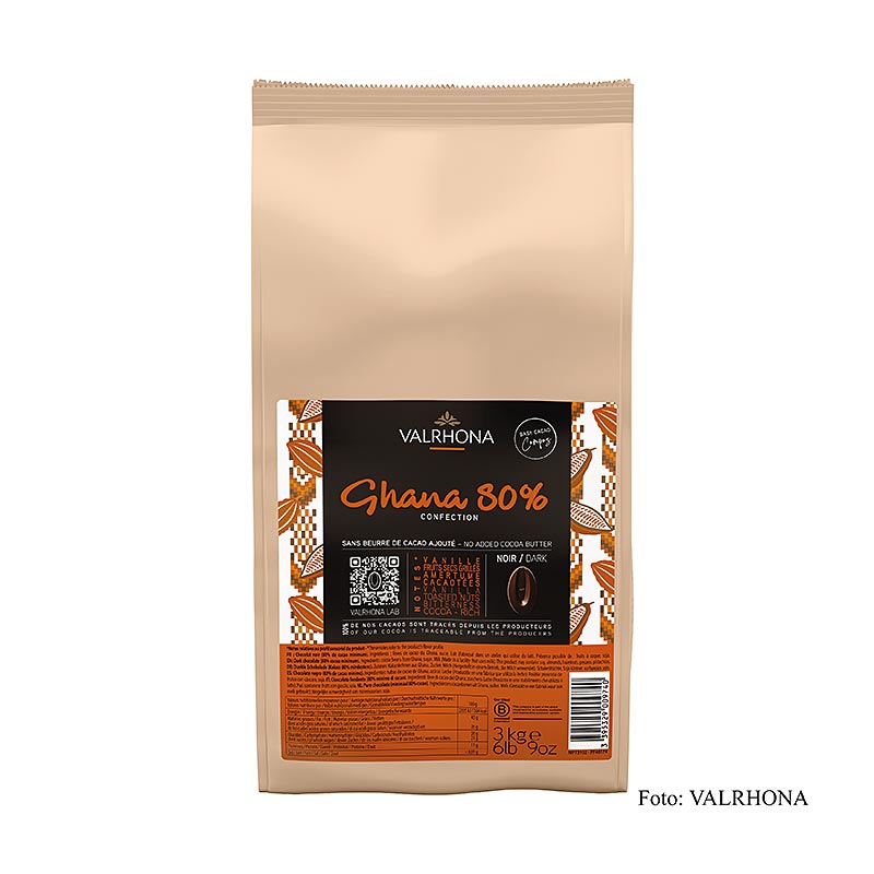Valrhona Compoz chokolade – kakaobase Ghana 80 %, callets, 3 kg