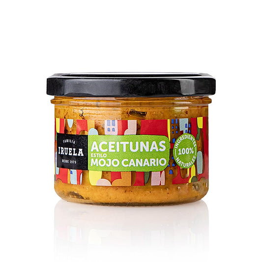 Aceitunas Mojo Canario, Manzanilla-oliven uden sten i Mojo-sauce, Iruela, 200 g