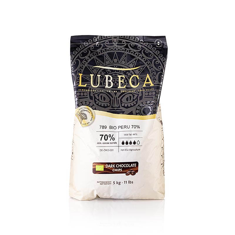 Lubeca Peru, mørk chokoladecouverture, 70 %, callets, økologisk, 5 kg