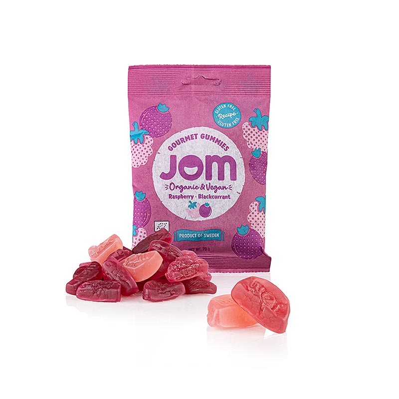 JOM - Hindbær & Solbær Gummy Candy (frugtgummi), vegansk, økologisk, 70 g