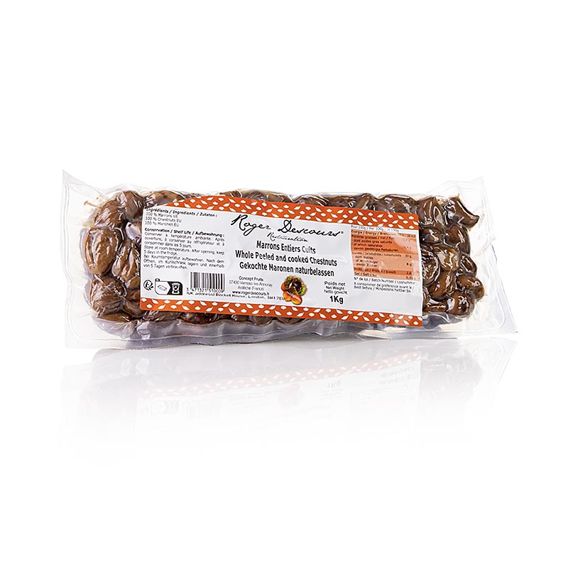 Roger Descours kastanjer, hele, skrællede, kogte, vakuumpakket, 1 kg