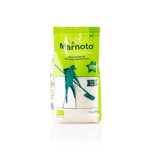 Sal Marinho Tradicional havsalt, medium, hvidt, fugtigt, Marnoto, økologisk, 500